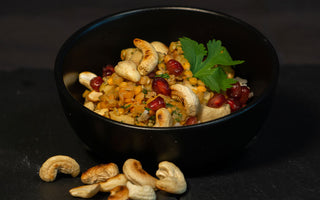 Linsensalat mit Cashews und Reis