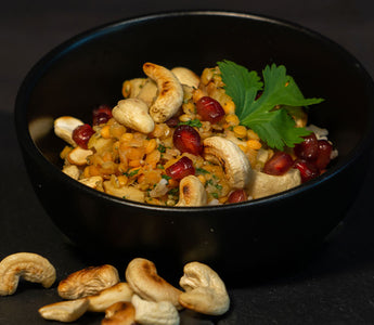 Linsensalat mit Cashews und Reis